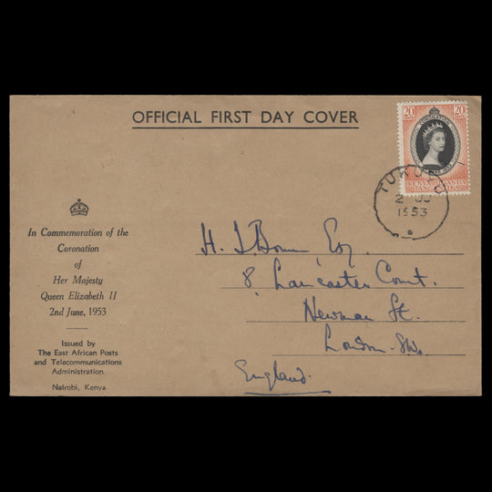 Kenya Uganda Tanganyika 1953 Coronation first day cover, TUKUYU