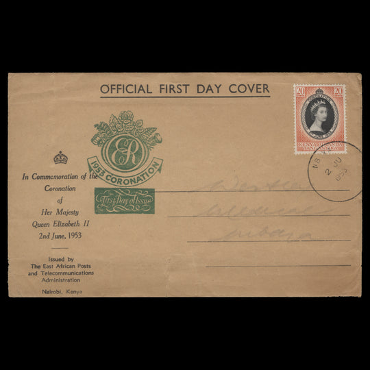Kenya Uganda Tanganyika 1953 (FDC) 20c Coronation, MBEYA