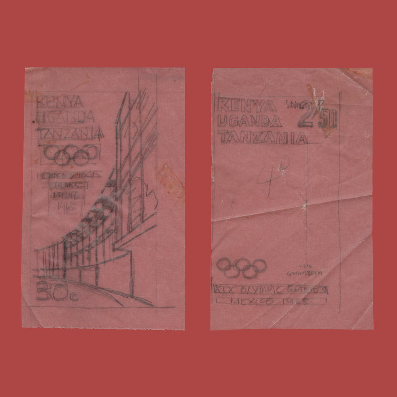 Kenya Uganda Tanzania 1968 Olympic Games, Mexico preliminary sketches by Victor Whiteley