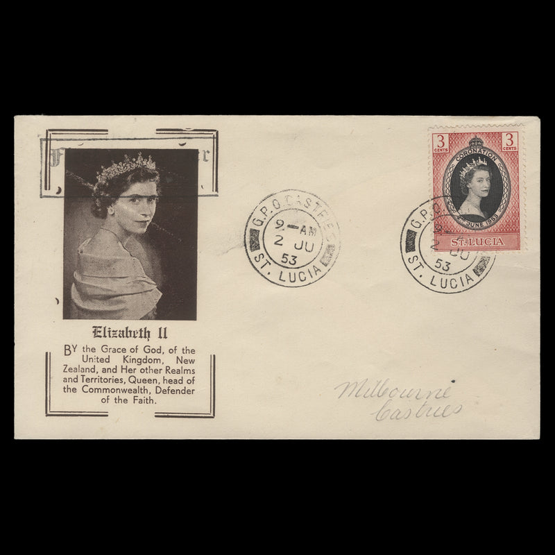 Saint Lucia 1953 (FDC) 3c Coronation, CASTRIES