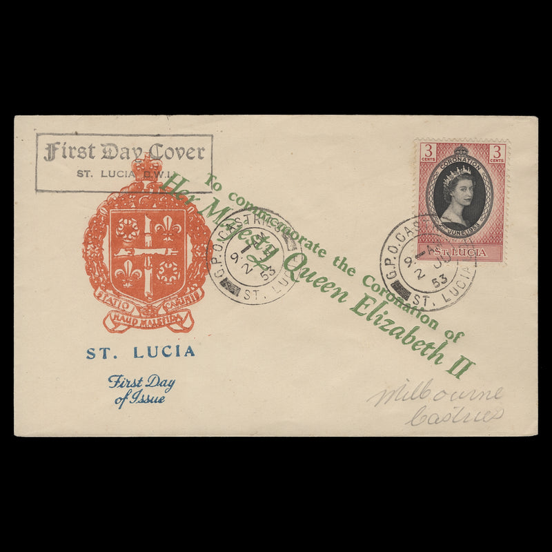 Saint Lucia 1953 (FDC) 3c Coronation, CASTRIES