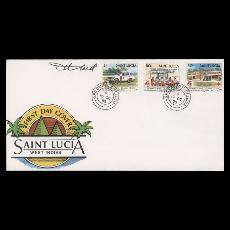 Saint Lucia 1989 Red Cross Anniversary first day cover signed by Tony Theobald