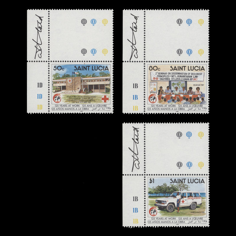 Saint Lucia 1989 (MNH) Red Cross Anniversary set signed by designer
