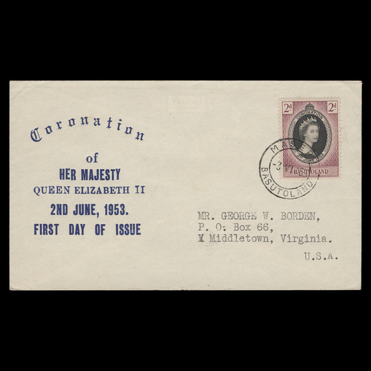 Basutoland 1953 (FDC) 2d Coronation, MASERU