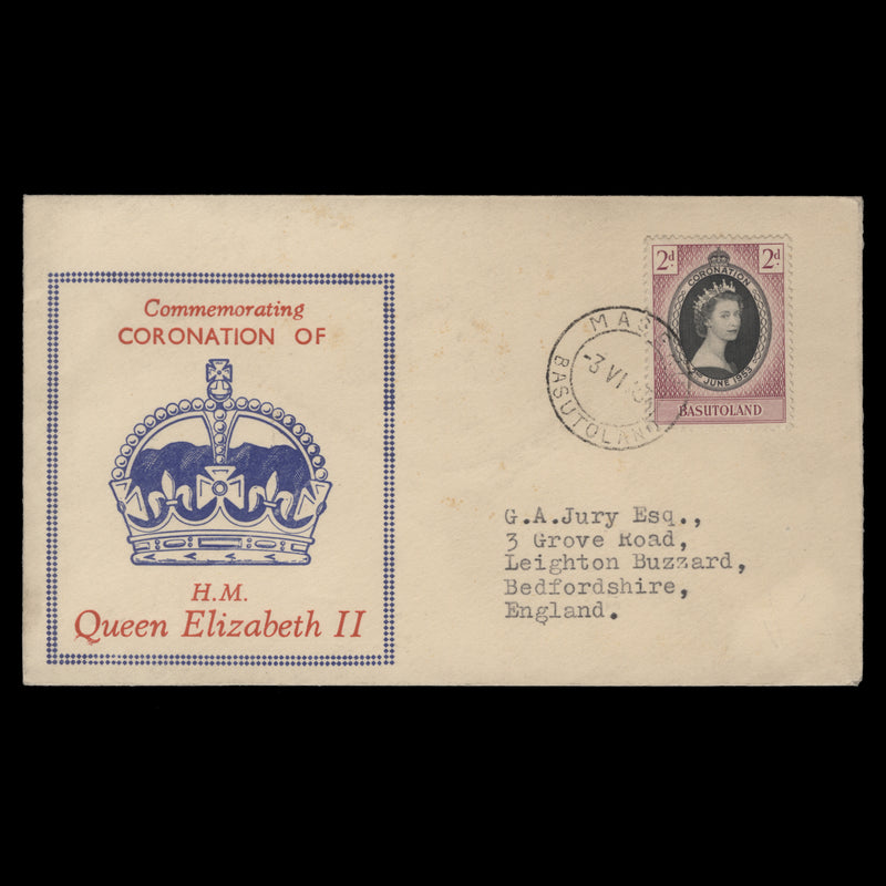Basutoland 1953 (FDC) 2d Coronation, MASERU