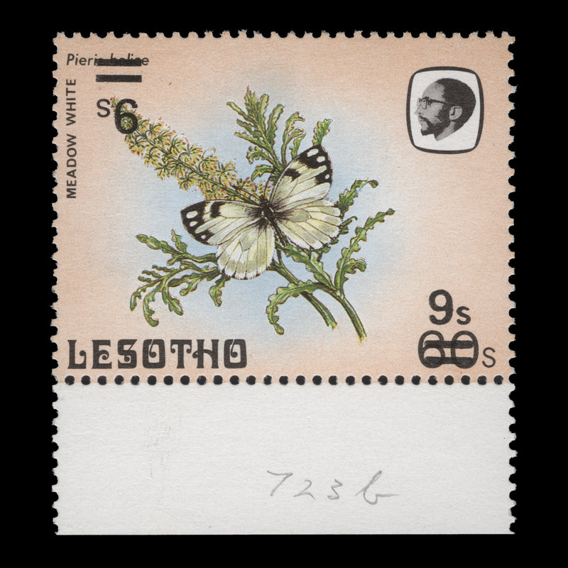 Lesotho 1986 (Variety) 9s/60s Meadow White with double surcharge, one inverted