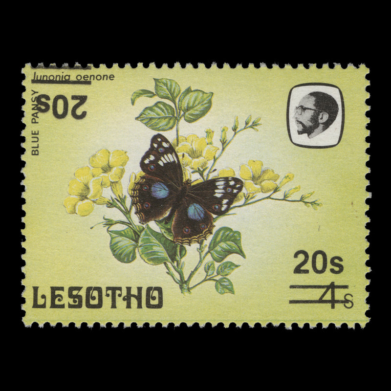 Lesotho 1987 (Variety) 20s/4s Blue Pansy with double surcharge, one inverted