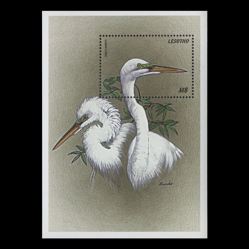 Lesotho 1999 (MNH) 8m Great Egret miniature sheet