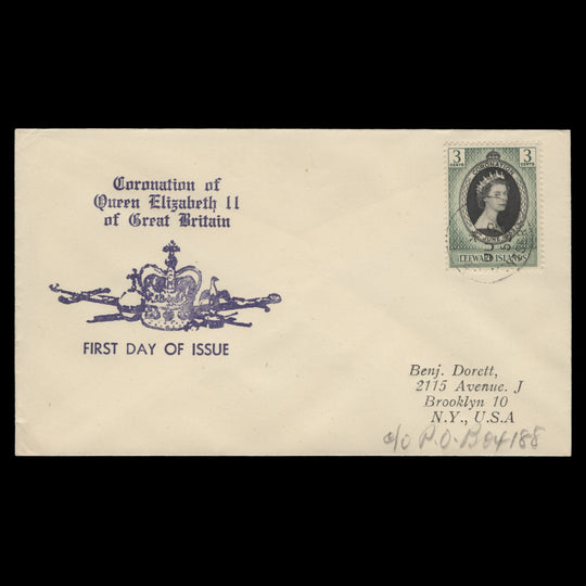 Leeward Islands 1953 Coronation first day cover, PLYMOUTH