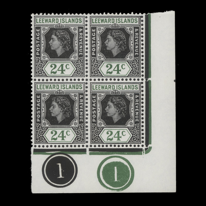 Leeward Islands 1954 (MNH) 24c Queen Elizabeth II plate block