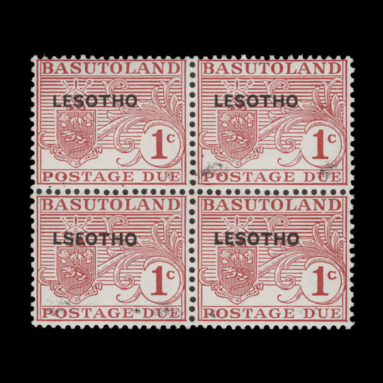 Lesotho 1966 (Variety) 1c Postage Due block with 'LSEOTHO' overprint