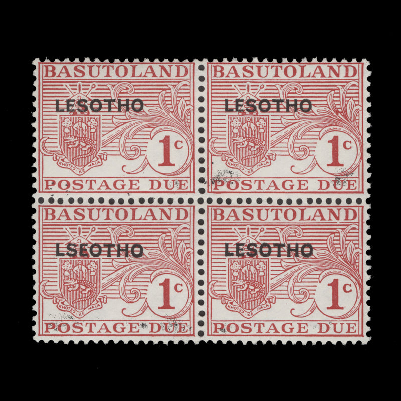Lesotho 1966 (Variety) 1c Postage Due block with 'LSEOTHO' overprint