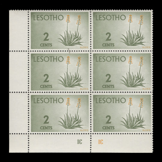 Lesotho 1971 (MNH) 2c Aloe plate 1C–1C block
