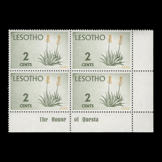 Lesotho 1974 (MNH) 2c Aloes imprint block on chalk-surfaced paper