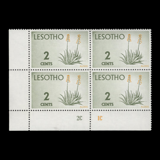 Lesotho 1974 (MNH) 2c Aloes plate 2C–1C block on chalk-surfaced paper