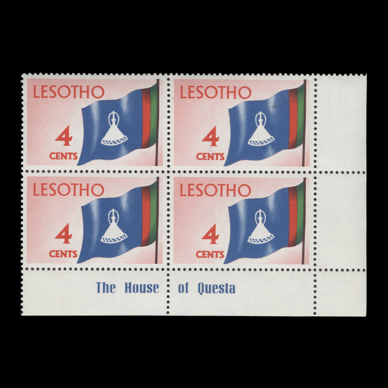 Lesotho 1974 (MNH) 4c Flag imprint block on chalk-surfaced paper