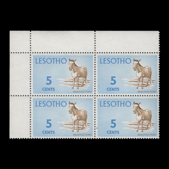 Lesotho 1974 (MNH) 5c Basotho Pony block on chalk-surfaced paper