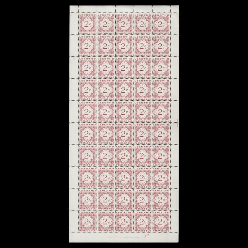 Lesotho 1976 (MNH) 2c Postage Due pane of 50 with sideways watermark