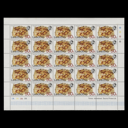 Lesotho 1980 (MNH) 50c Prehistoric Rock Art pane of 25 stamps without watermark