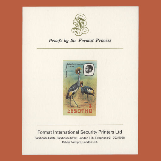 Lesotho 1981 Crowned Crane imperf proof on presentation card