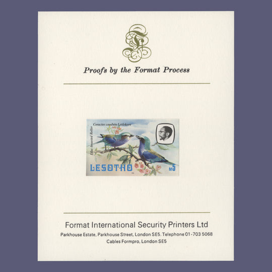 Lesotho 1981 Lilac-Breasted Roller imperf proof on presentation card