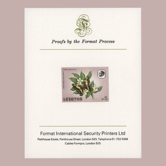 Lesotho 1984 Christmas Butterfly imperf proof on presentation card