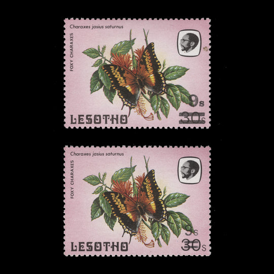 Lesotho 1986 (MNH) 9s/30s Foxy Charaxes with different surcharge types
