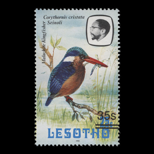 Lesotho 1987 (MNH) 35s/25s Malachite Kingfisher, '1982' imprint, spiral watermark