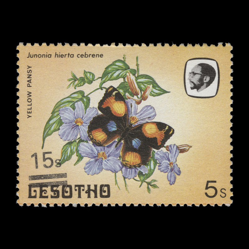 Lesotho 1987 (Variety) 15s/5s Yellow Pansy with surcharge shift