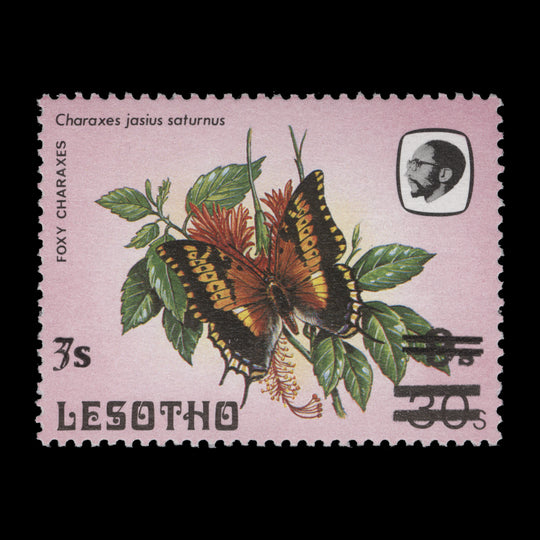 Lesotho 1988 (Variety) 3s/9s/30s Foxy Charaxes with additional '7s' surcharge