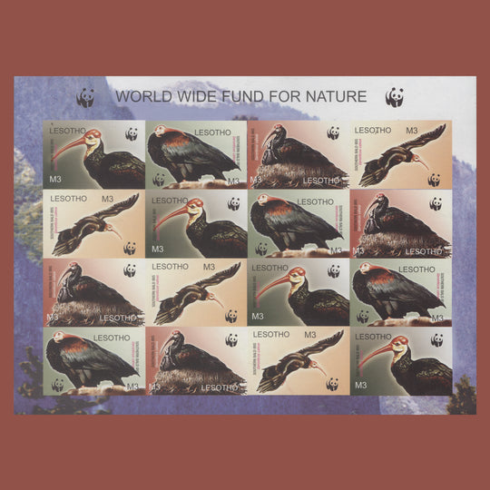 Lesotho 2004 Bald Ibis imperf proof sheetlet of 16 stamps
