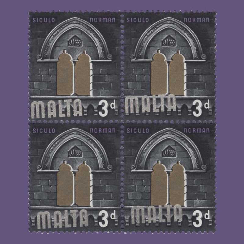 Malta 1965 (Variety) 3d Siculo Norman block with silver shift