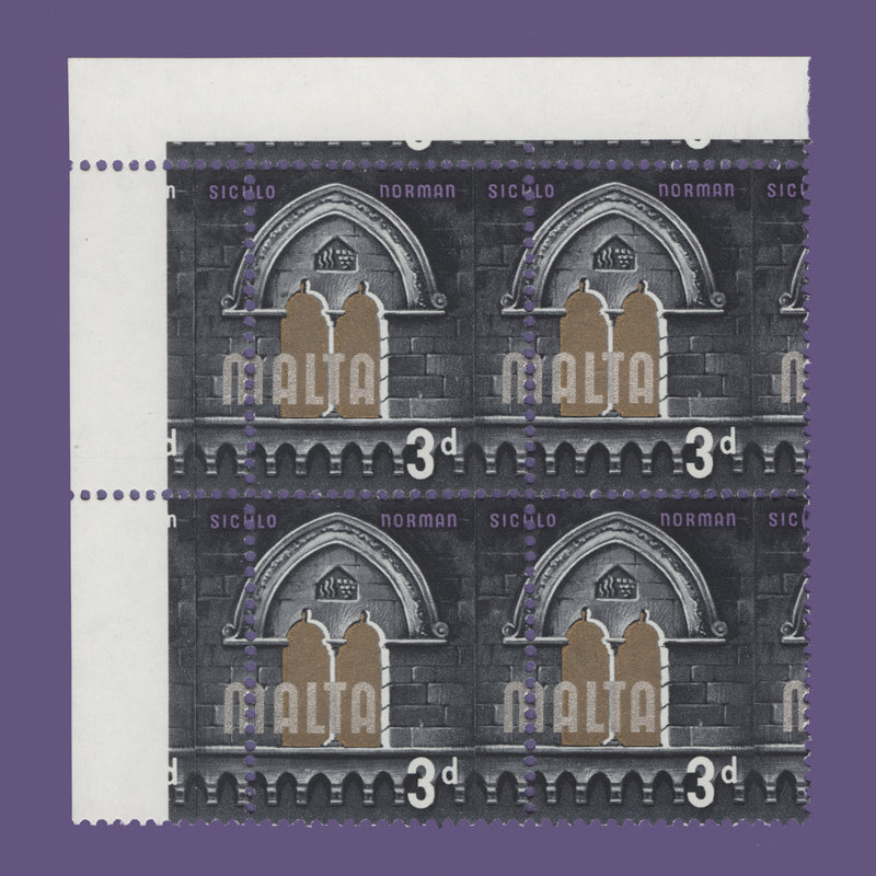 Malta 1965 (Variety) 3d Siculo Norman block with perf shift