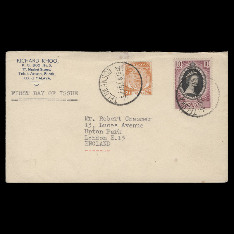 Perak 1953 (FDC) 10c Coronation, TELUKANSON