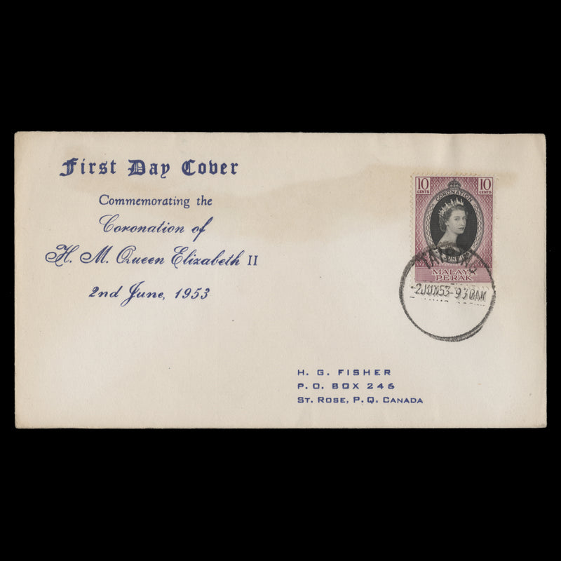 Perak 1953 (FDC) 10c Coronation, TAIPING