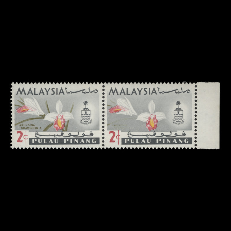 Pulau Pinang 1965 (Variety) 2c Arundina Graminifolia pair virtually missing dark green