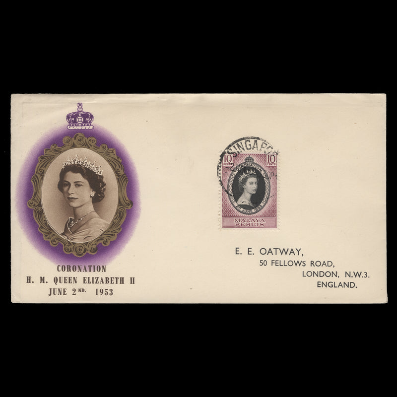 Perlis 1953 (FDC) 10c Coronation, SINGAPORE