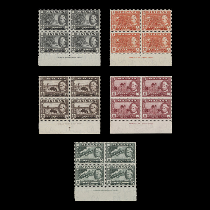 Selangor 1957 (MNH) Low value definitives imprint blocks