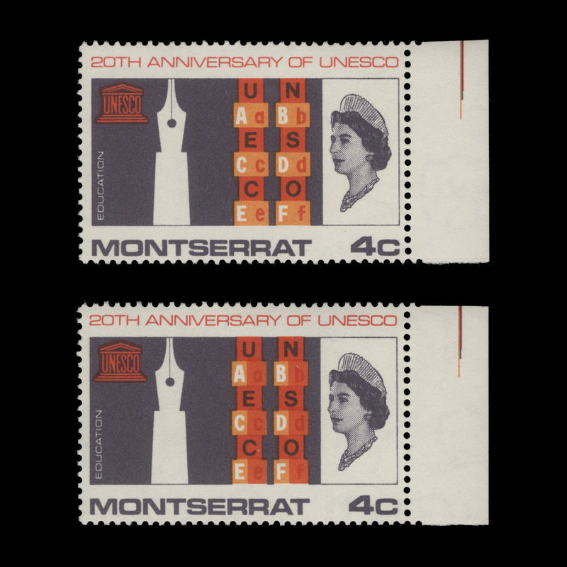 Montserrat 1966 (Variety) 4c UNESCO Anniversary missing orange