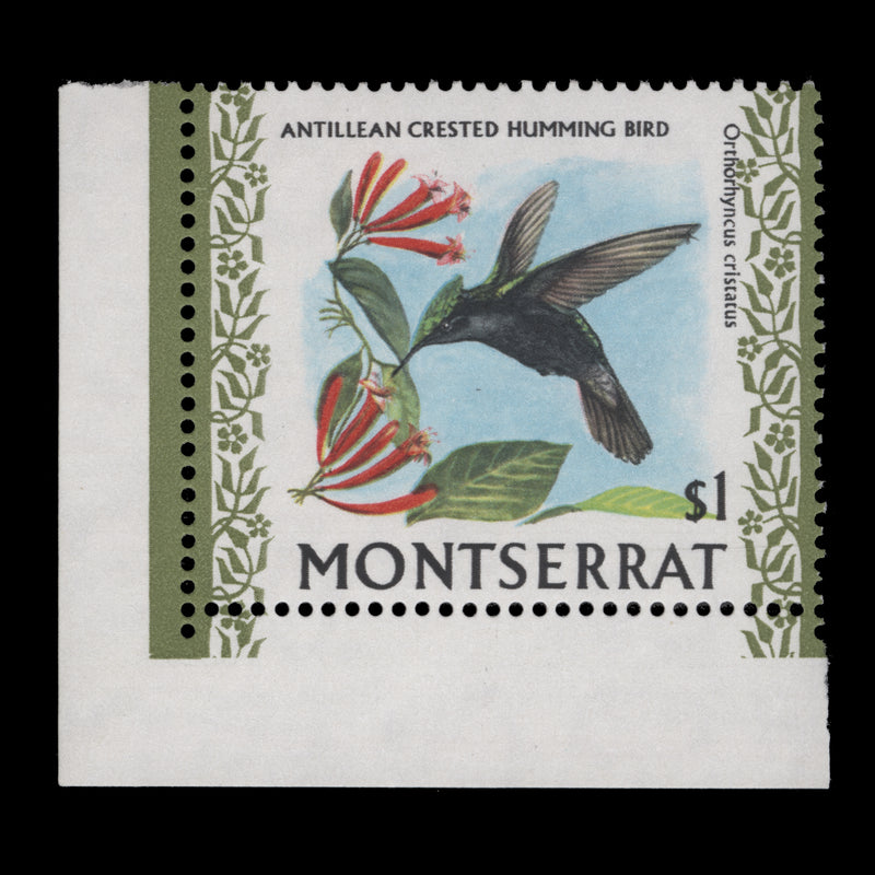 Montserrat 1970 (Variety) $1 Antillean Crested Hummingbird with inverted watermark
