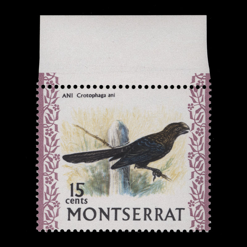 Montserrat 1971 (Variety) 15c Smooth-Billed Ani with inverted watermark