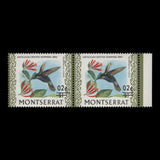Montserrat 1974 (Variety) 20c/$1 Antillean Crested Hummingbird pair with different length obliteration bars