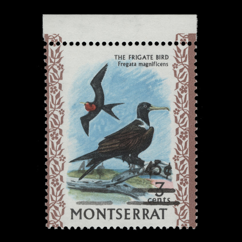 Montserrat 1976 (Variety) 45c/3c Magnificent Frigate Bird with triple surcharge