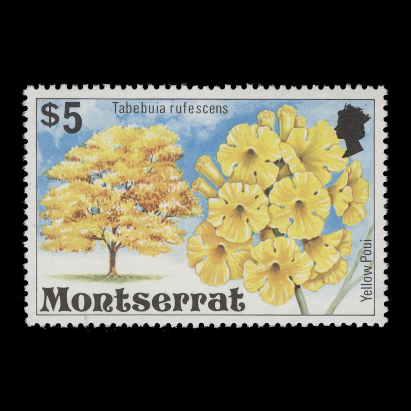 Montserrat 1976 (Variety) $5 Yellow Poui with watermark to right