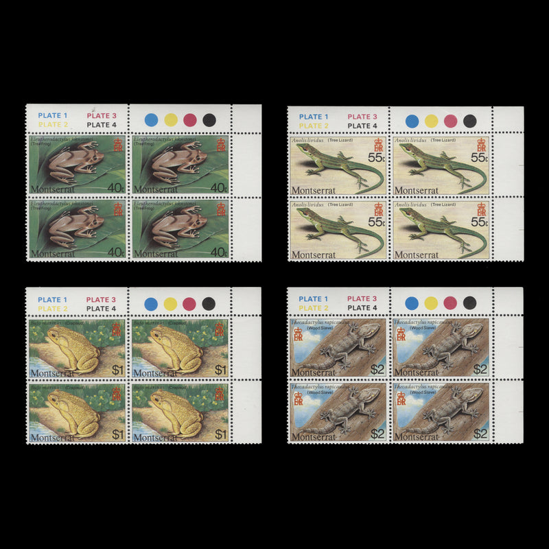 Montserrat 1980 (MNH) Reptiles & Amphibians traffic light/plate blocks