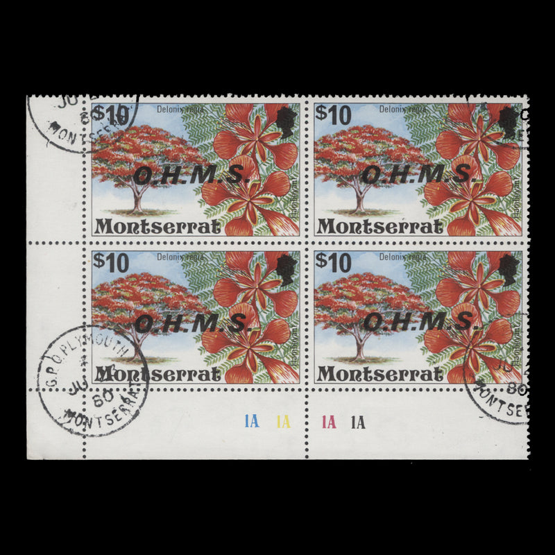Montserrat 1980 (CTO) $10 Flamboyant official plate block