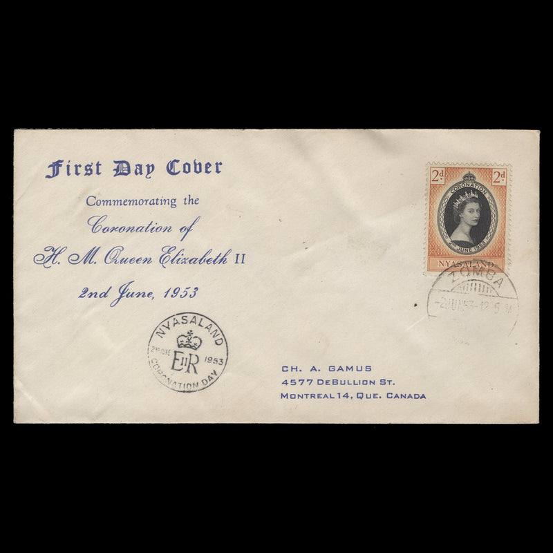 Nyasaland 1953 (FDC) 2d Coronation, ZOMBA