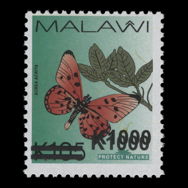Malawi 2023 (Variety) K1000/K105 Acraea Acrita with double surcharge