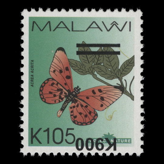 Malawi 2022 (Variety) K900/K105 Acraea Acrita with inverted surcharge