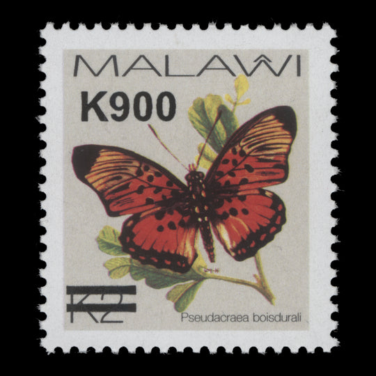 Malawi 2022 (Variety) K900/K2 Psuedacraea Boisdurali with wrong surcharge
